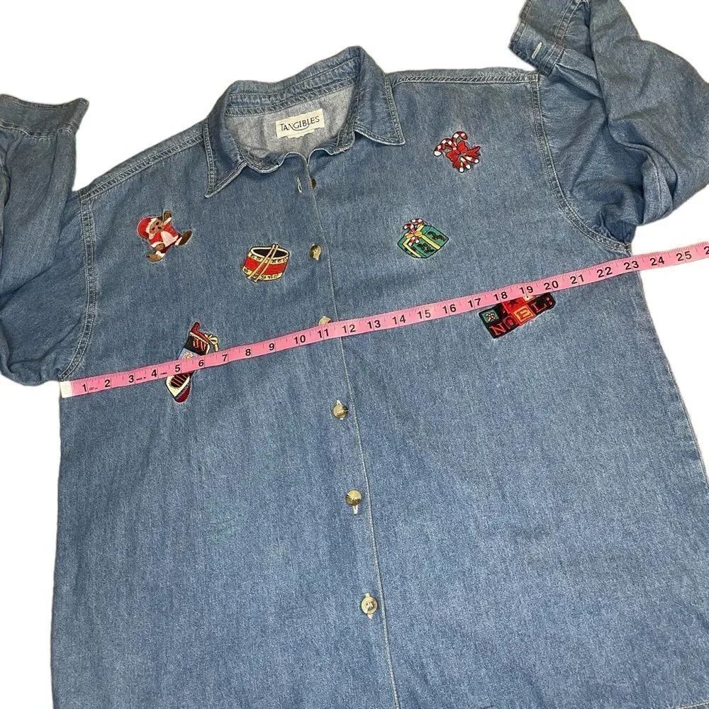 Vintage Holiday Shirt  Blue Button down shirt size 1X - Picture 8 of 10